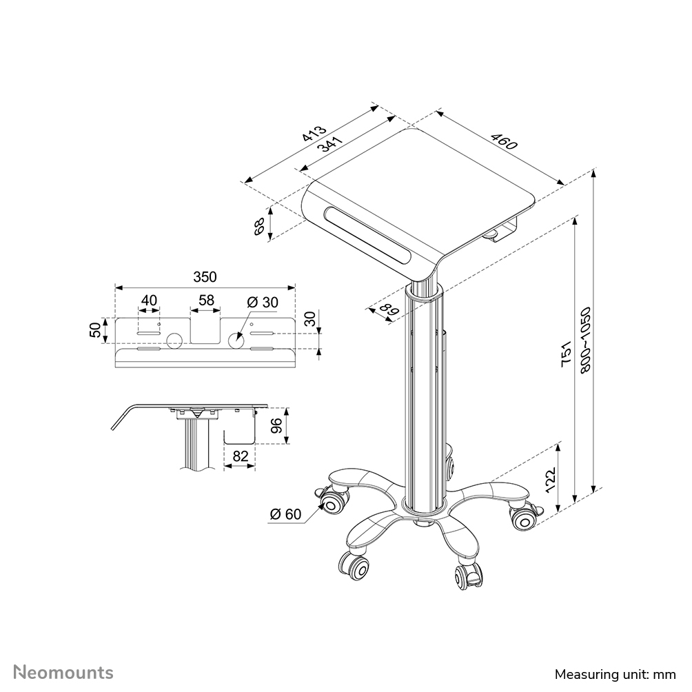 Neomounts MED-M050 Medisch mobiel werkstation 10-18" - gasveer
